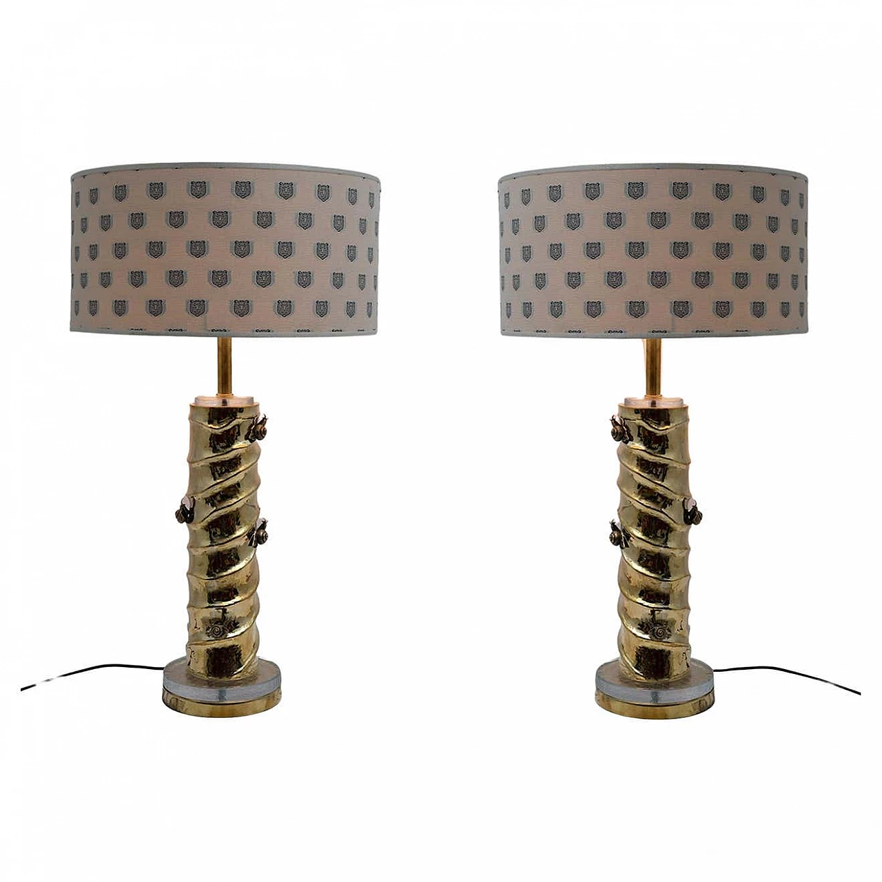 Pair of cast brass and Murano glass table lamps with Gucci fabric, 2000s 9