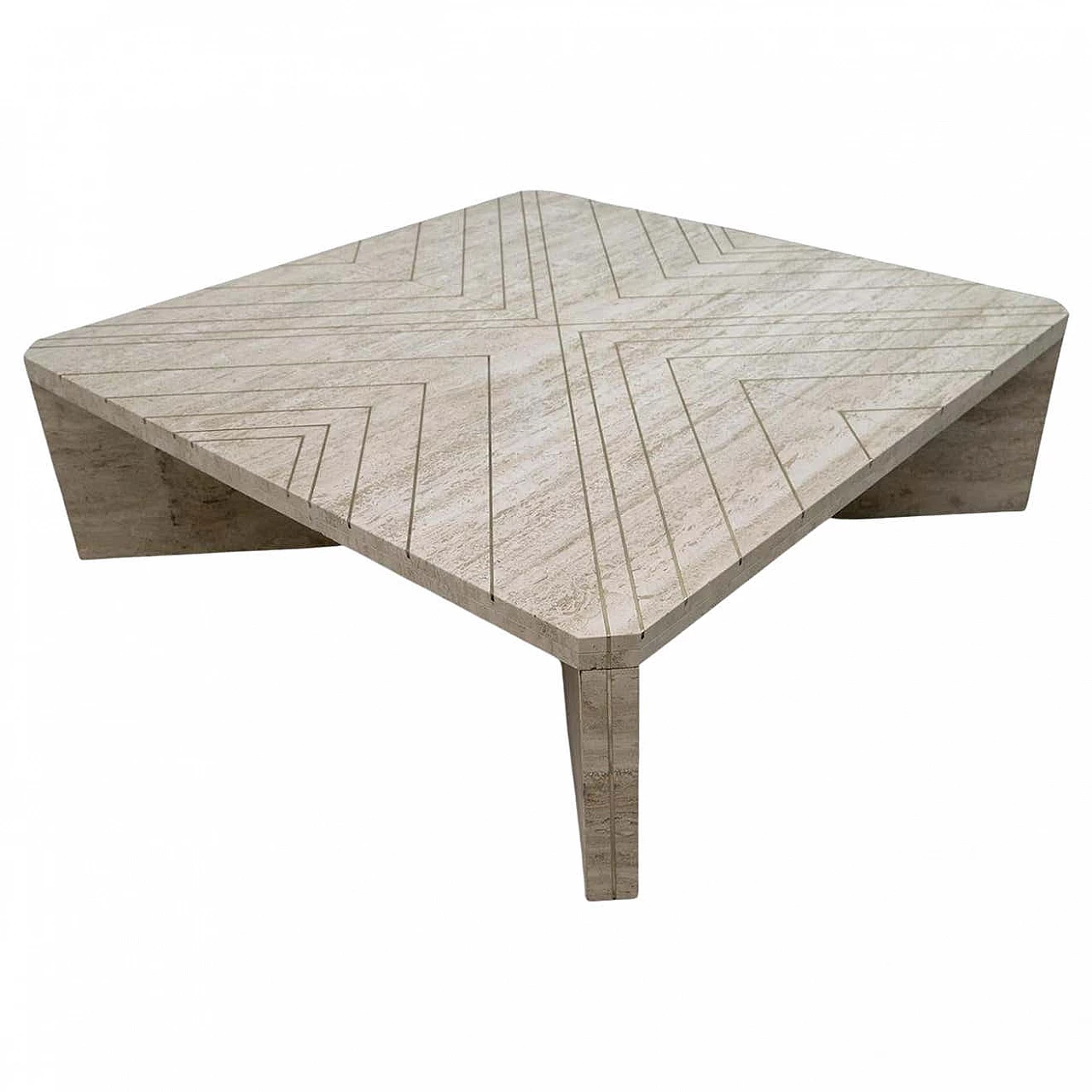Travertine coffee table with brass inlays by Willy Rizzo, 1970s 1
