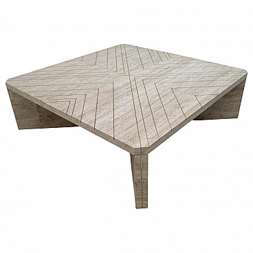 Travertine coffee table with brass inlays by Willy Rizzo, 1970s