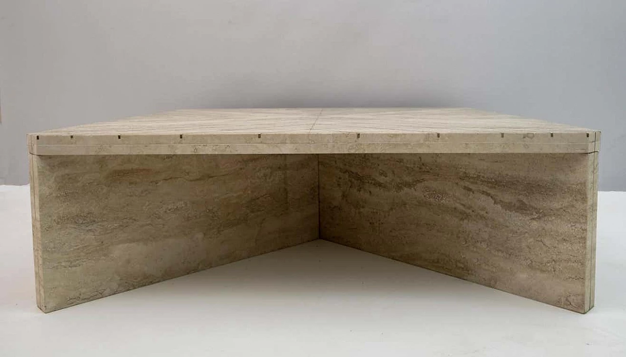 Travertine coffee table with brass inlays by Willy Rizzo, 1970s 7