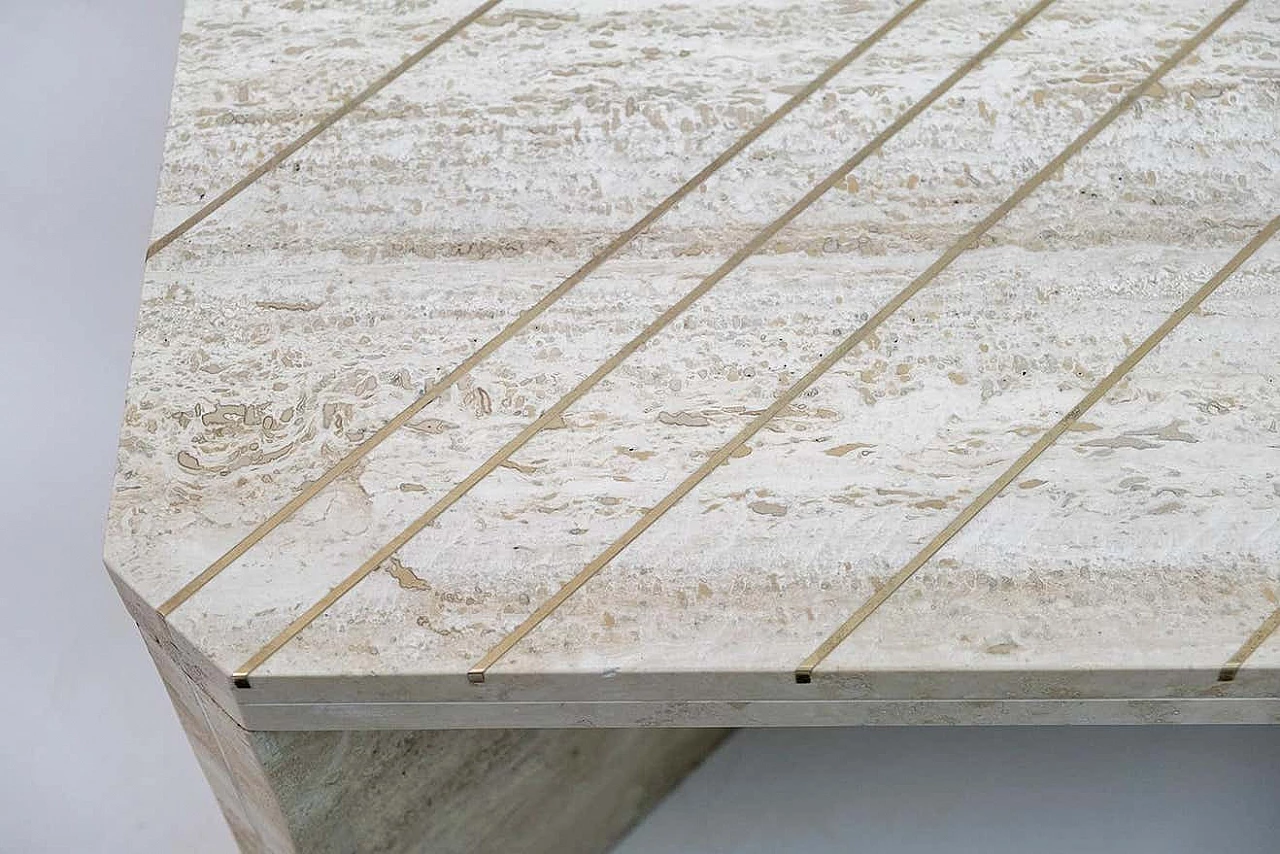 Travertine coffee table with brass inlays by Willy Rizzo, 1970s 8