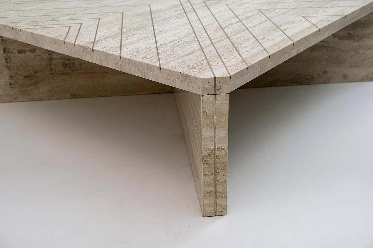 Travertine coffee table with brass inlays by Willy Rizzo, 1970s 9