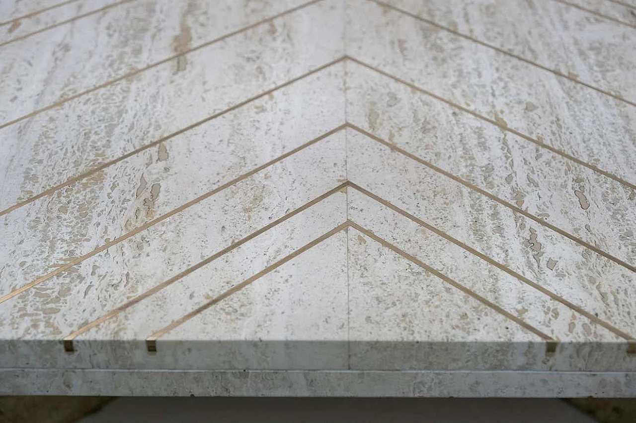 Travertine coffee table with brass inlays by Willy Rizzo, 1970s 10