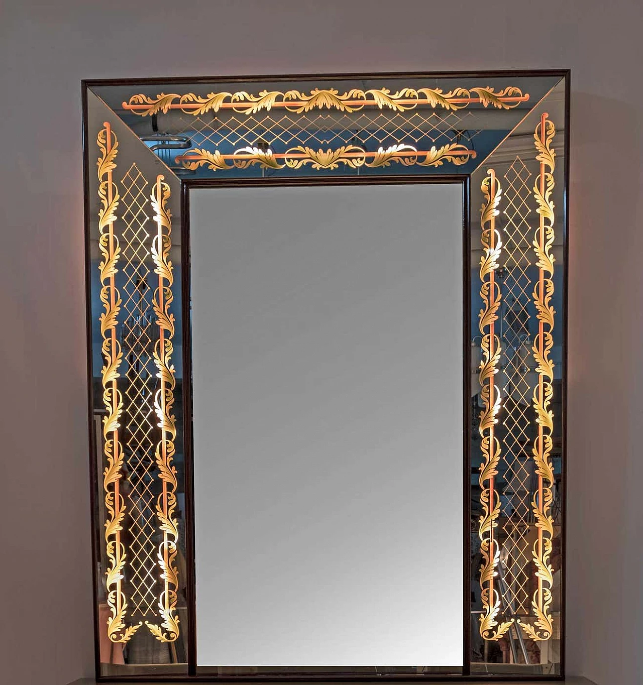 Decorated and backlit mirror by Luigi Brusotti, 1940s 2