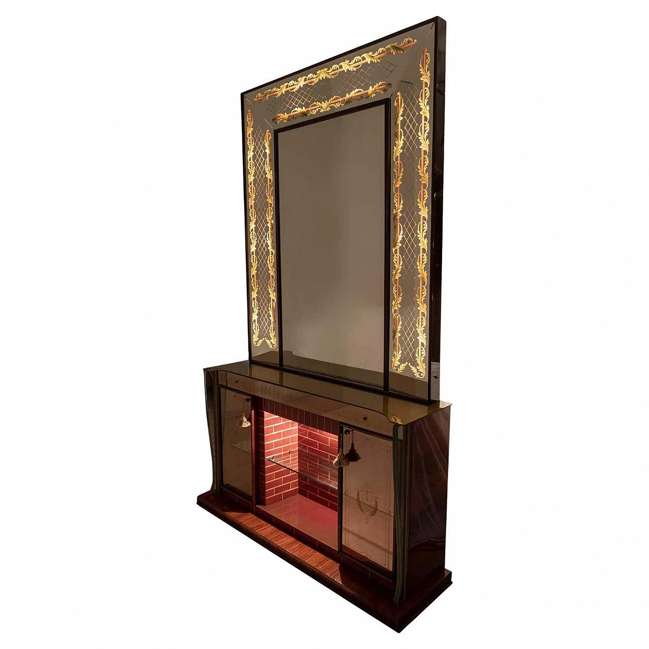Bar cabinet with decorated mirror by Luigi Brusotti, 1940s 1