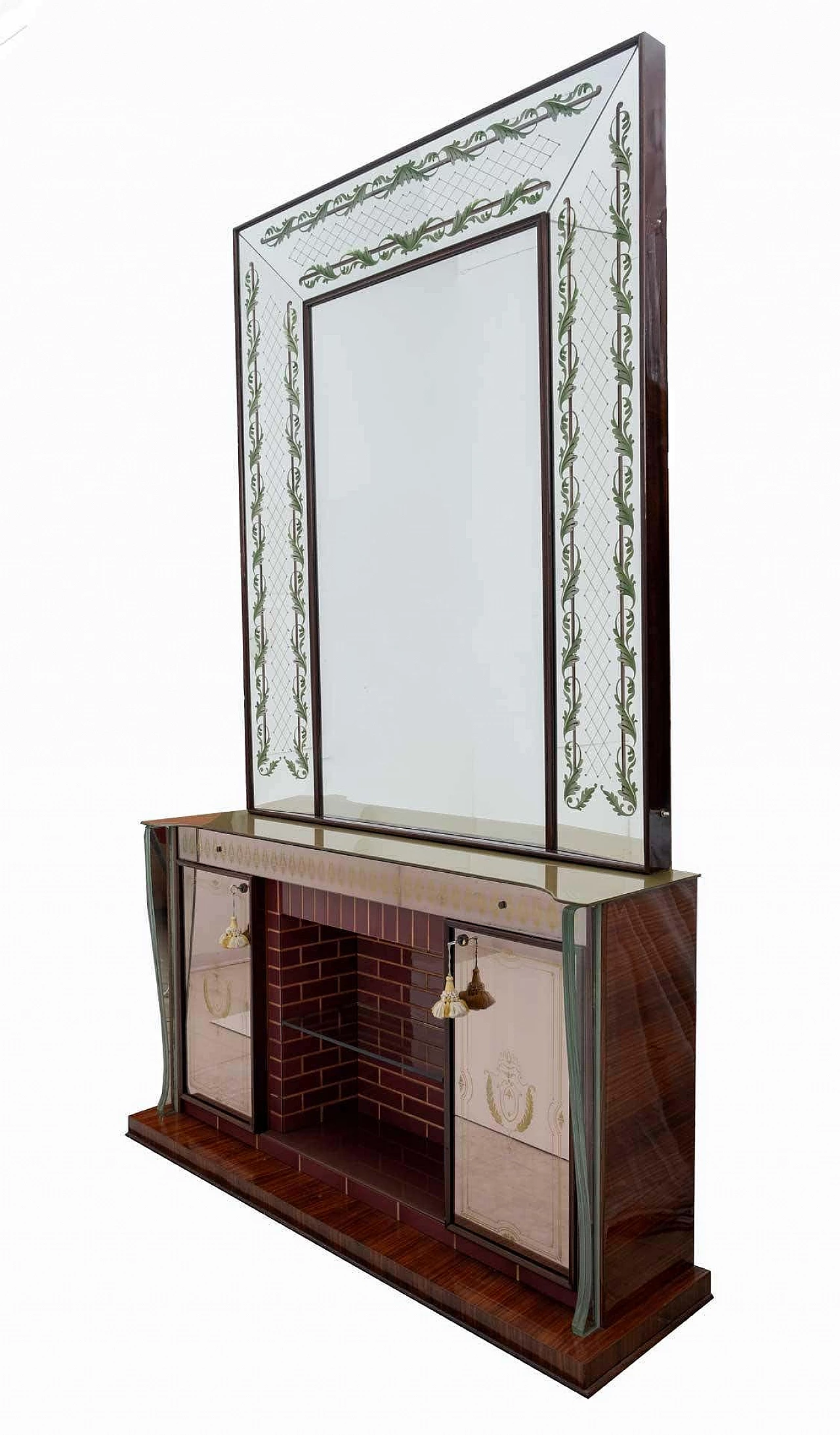Bar cabinet with decorated mirror by Luigi Brusotti, 1940s 2