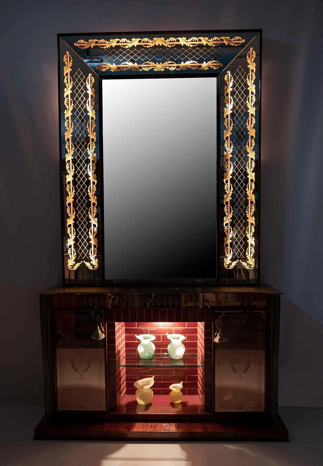 Bar cabinet with decorated mirror by Luigi Brusotti, 1940s 3