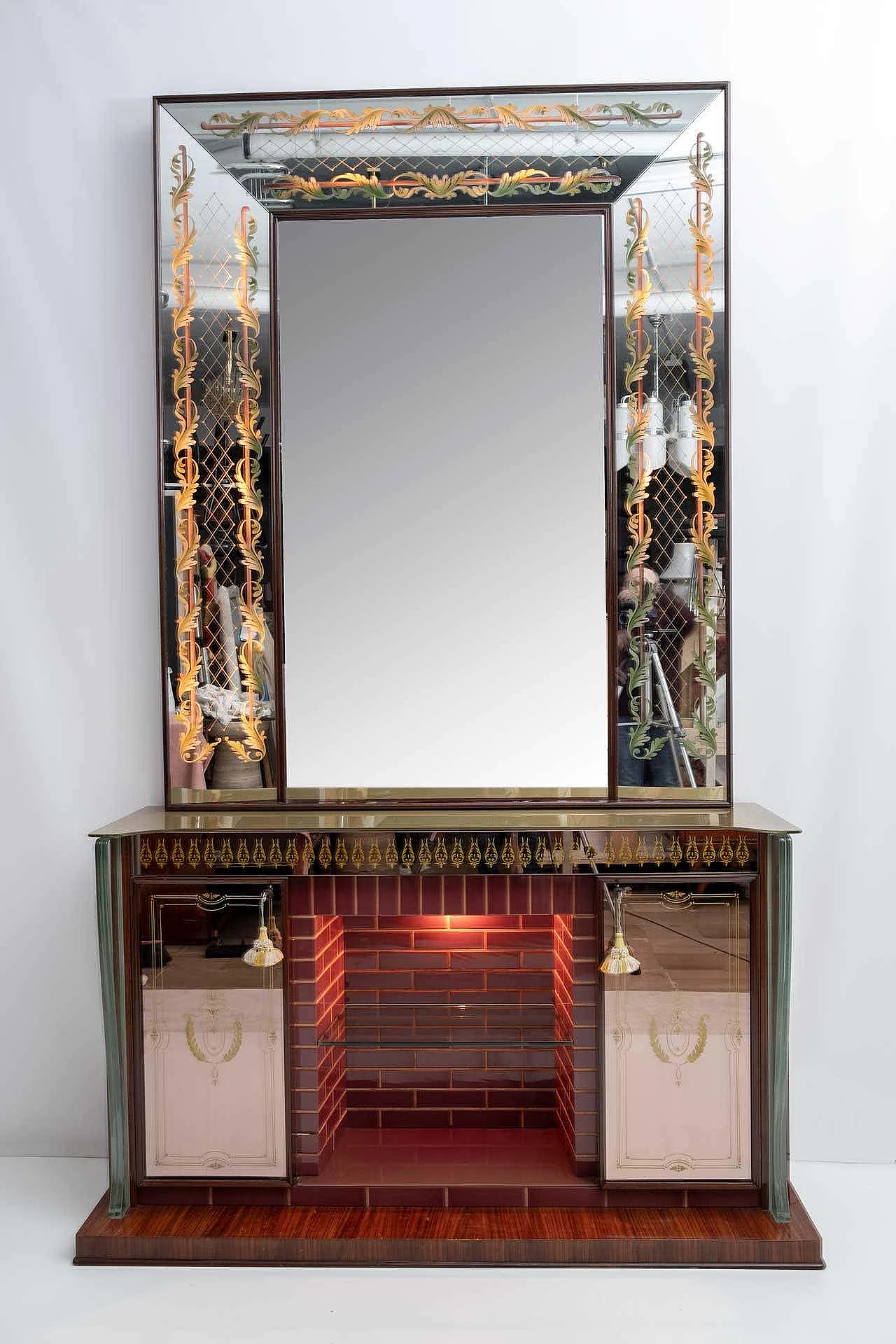 Bar cabinet with decorated mirror by Luigi Brusotti, 1940s 4