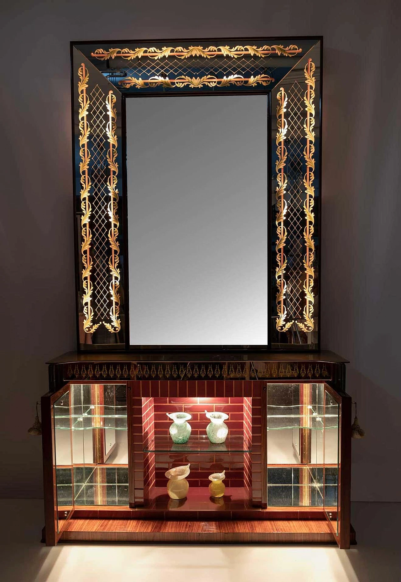 Bar cabinet with decorated mirror by Luigi Brusotti, 1940s 5