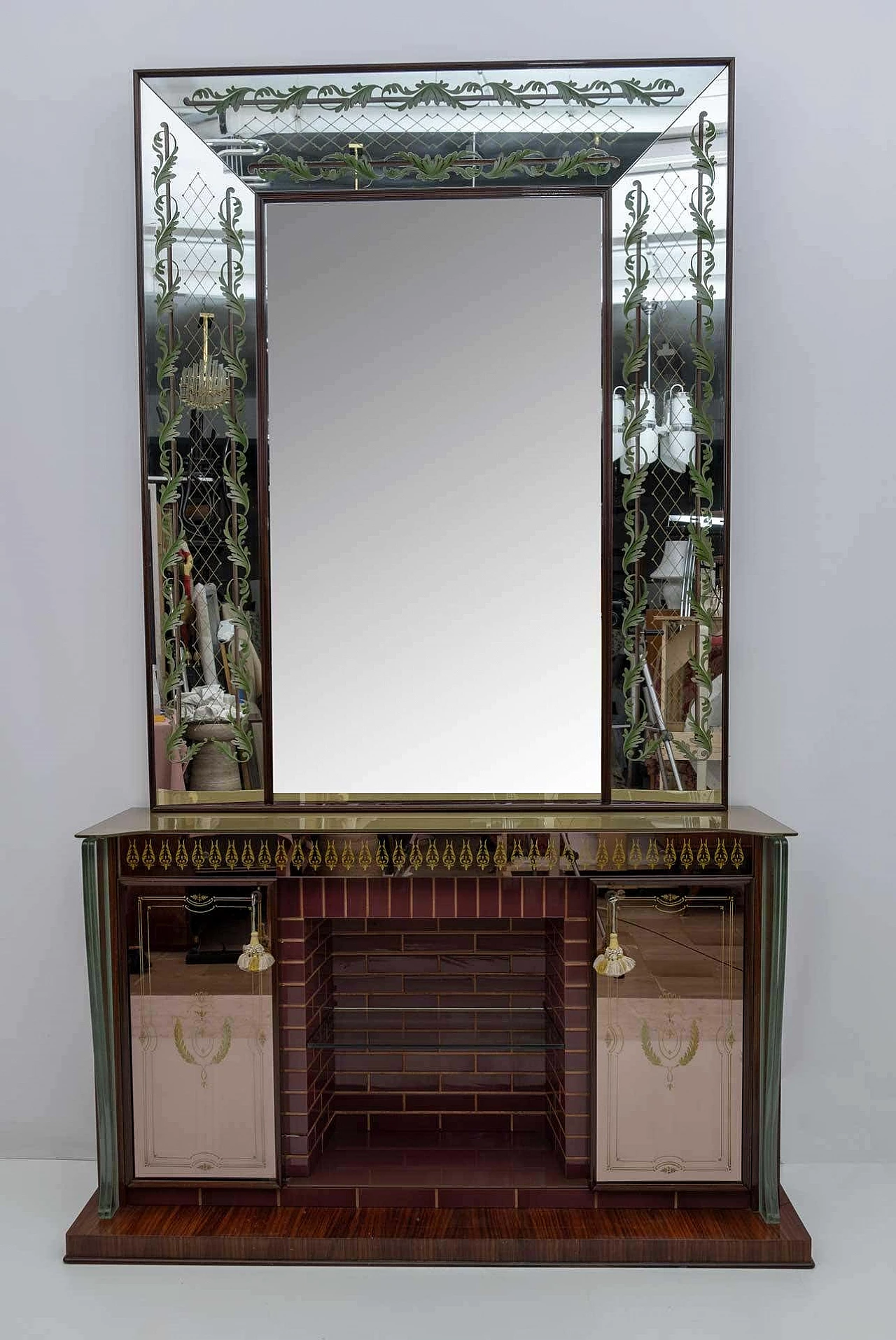 Bar cabinet with decorated mirror by Luigi Brusotti, 1940s 6