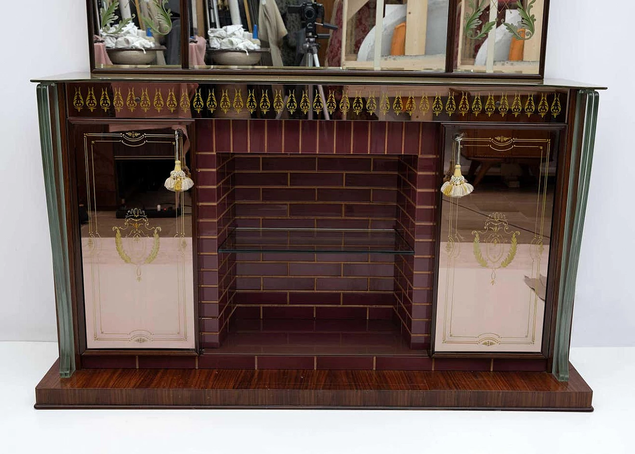 Bar cabinet with decorated mirror by Luigi Brusotti, 1940s 7