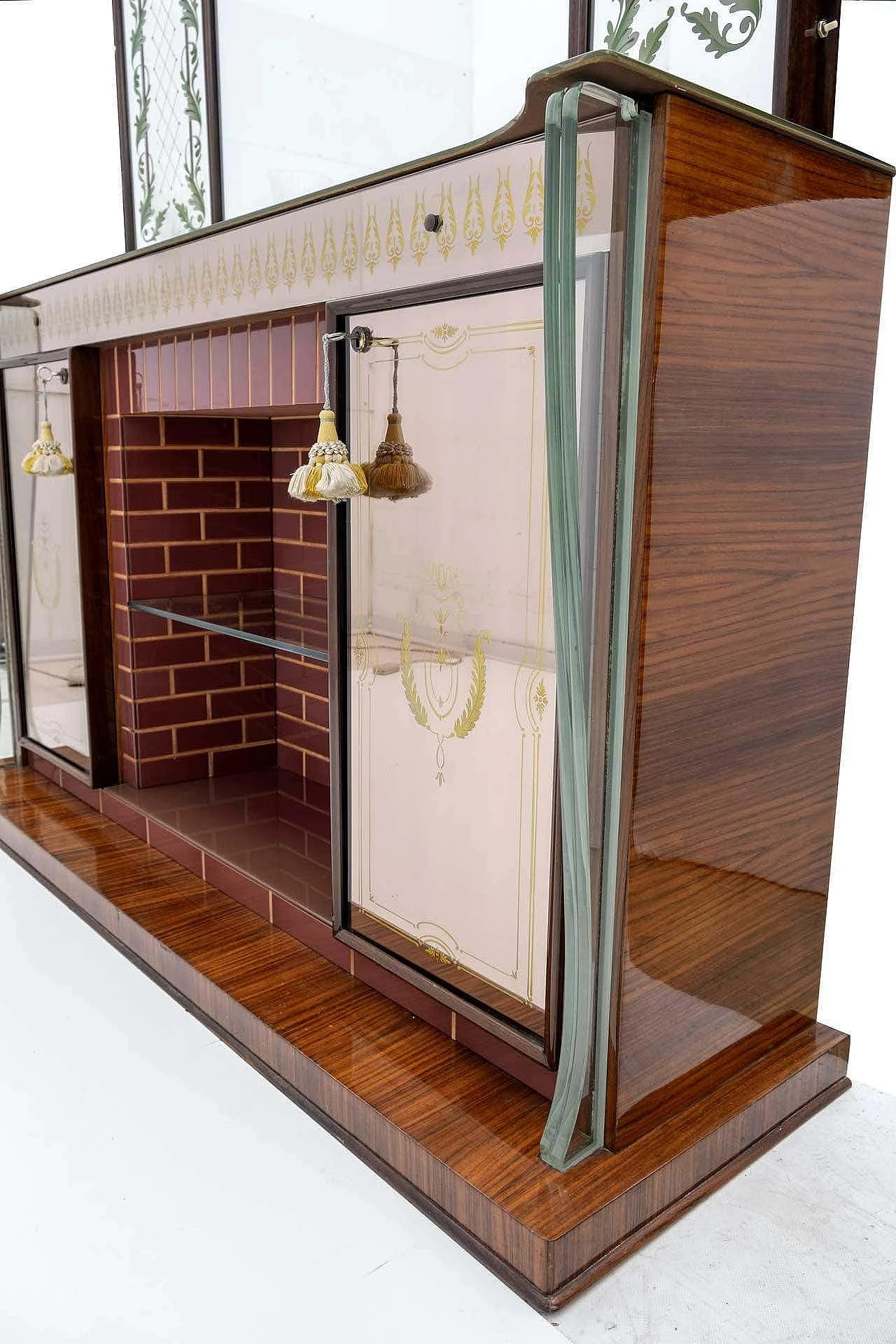 Bar cabinet with decorated mirror by Luigi Brusotti, 1940s 8