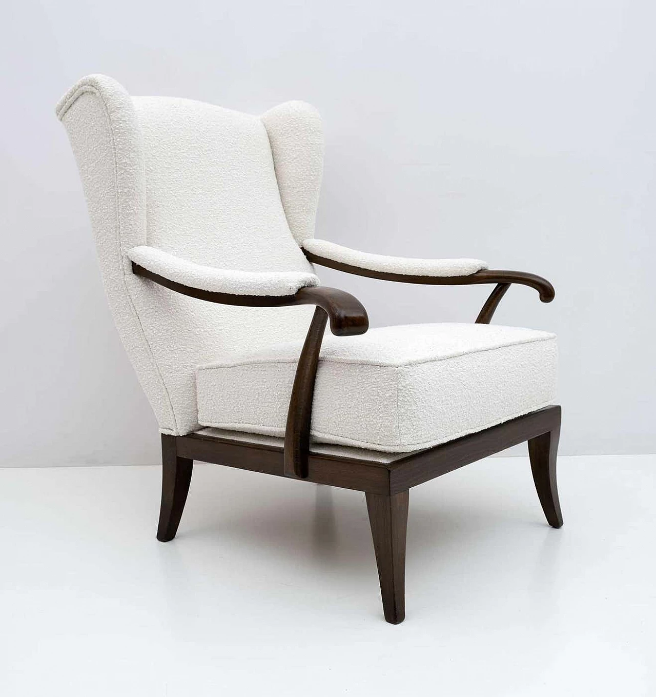 Walnut armchair with bouclé upholstery by Paolo Buffa, 1950s 2