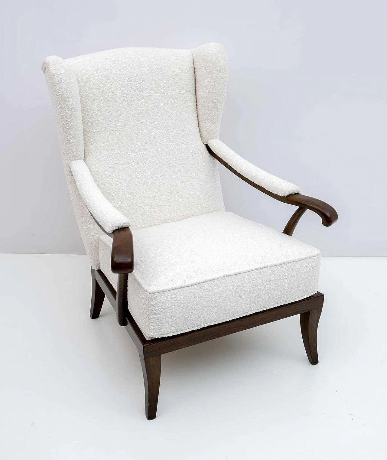 Walnut armchair with bouclé upholstery by Paolo Buffa, 1950s 3