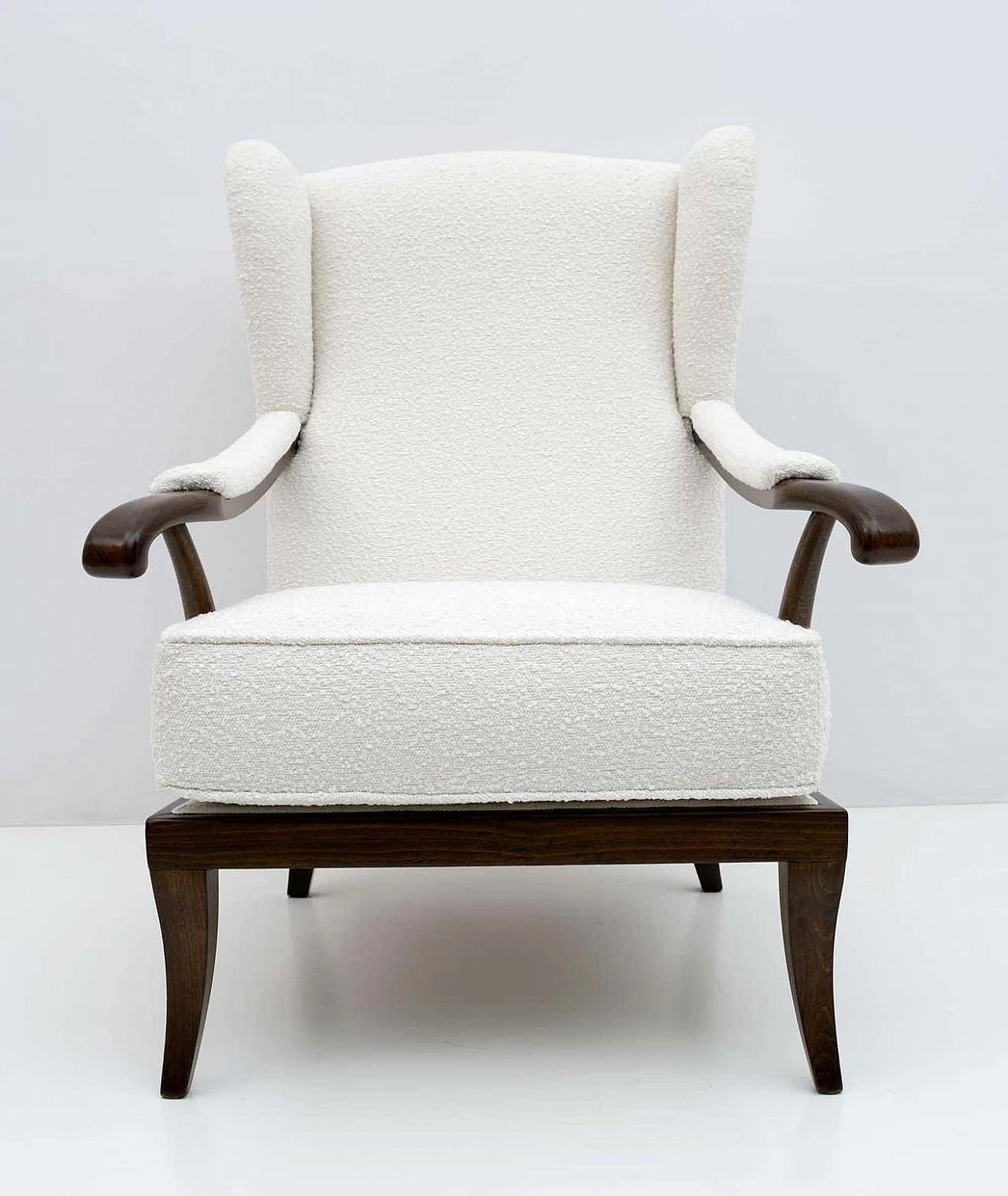 Walnut armchair with bouclé upholstery by Paolo Buffa, 1950s 4