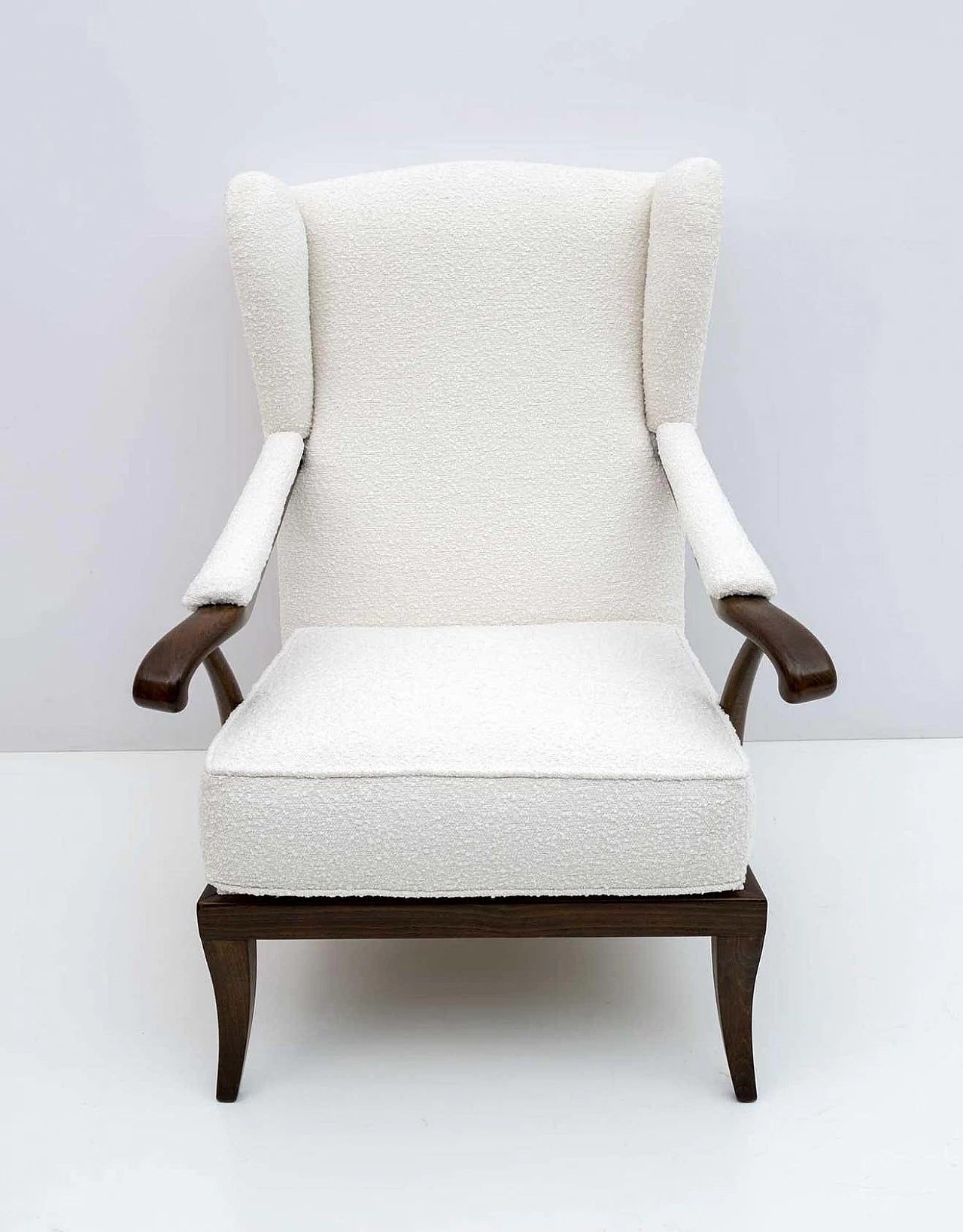 Walnut armchair with bouclé upholstery by Paolo Buffa, 1950s 6