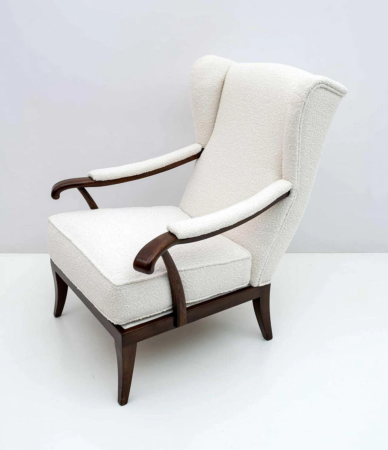 Walnut armchair with bouclé upholstery by Paolo Buffa, 1950s 7