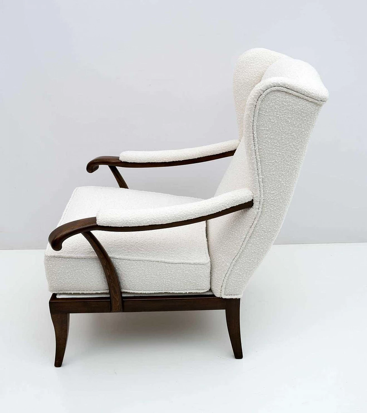 Walnut armchair with bouclé upholstery by Paolo Buffa, 1950s 8