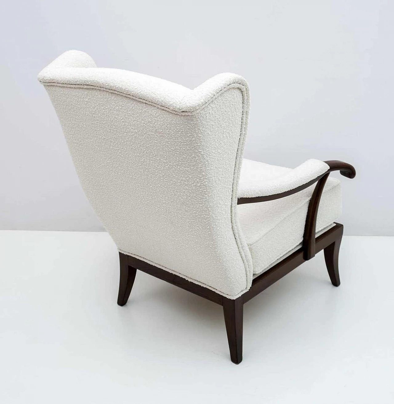 Walnut armchair with bouclé upholstery by Paolo Buffa, 1950s 9
