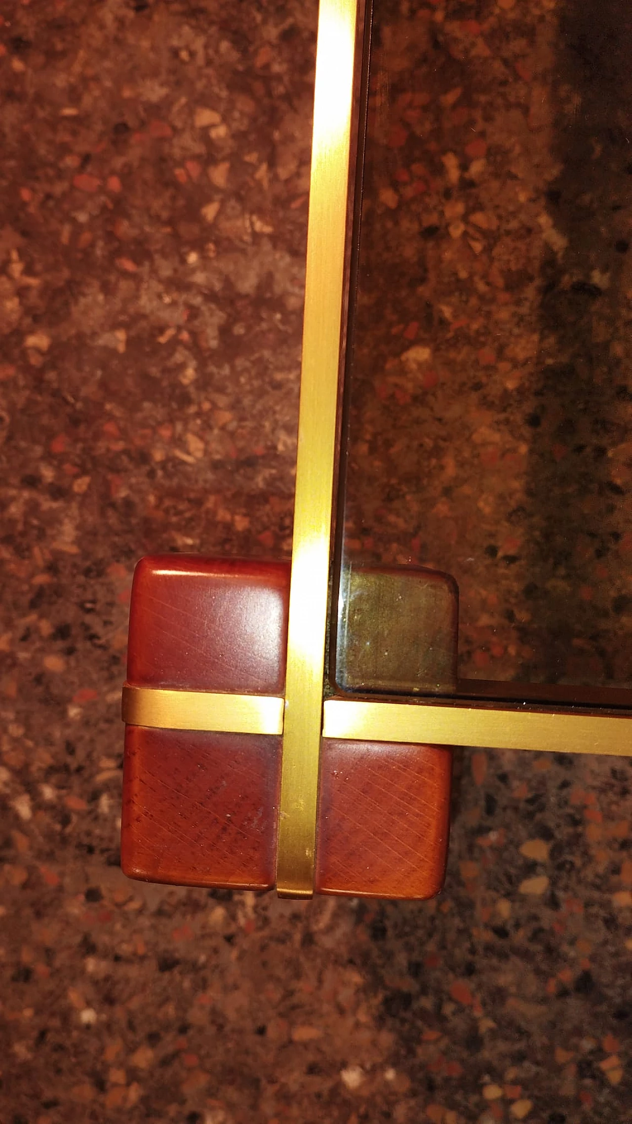 Square beech and brass coffee table with smoked glass top, 1960s 3