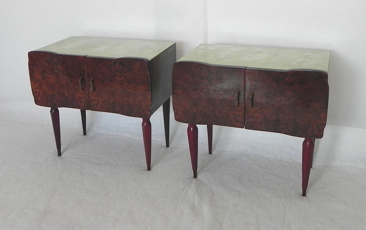 Pair of beech and mahogany root bedside tables with glass top, 1950s 1