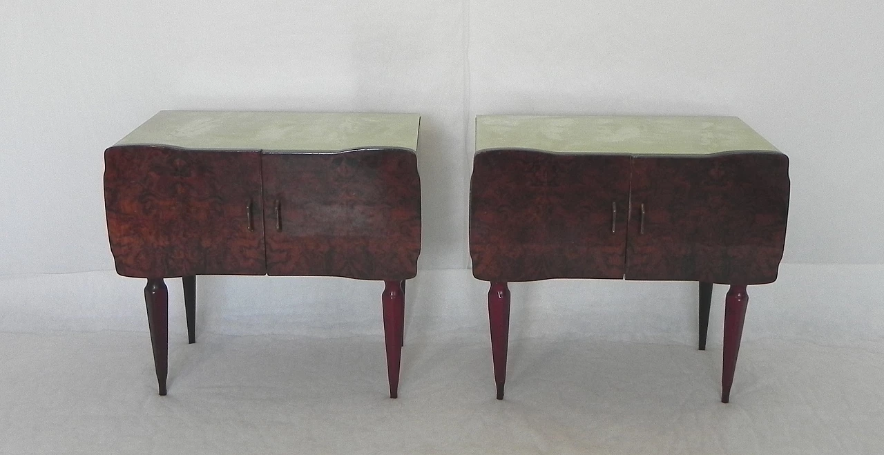 Pair of beech and mahogany root bedside tables with glass top, 1950s 2