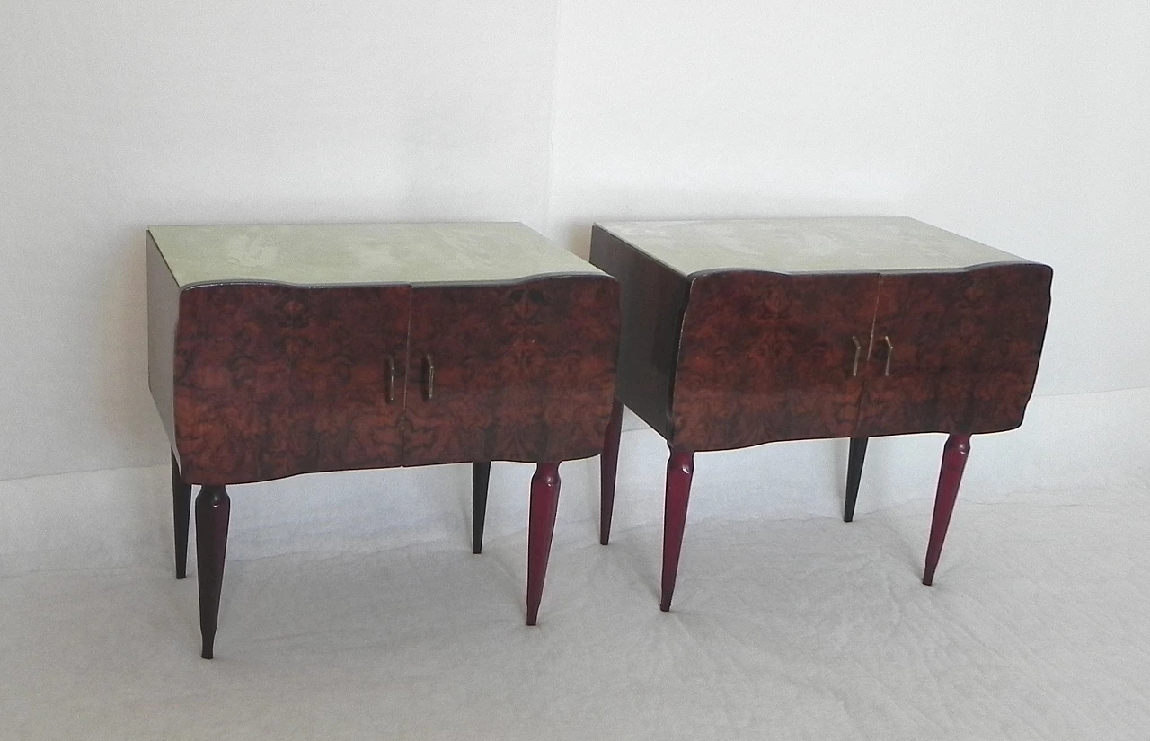 Pair of beech and mahogany root bedside tables with glass top, 1950s 4