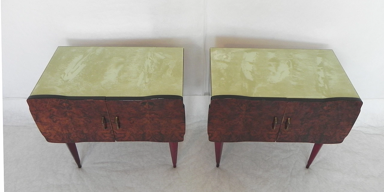 Pair of beech and mahogany root bedside tables with glass top, 1950s 5