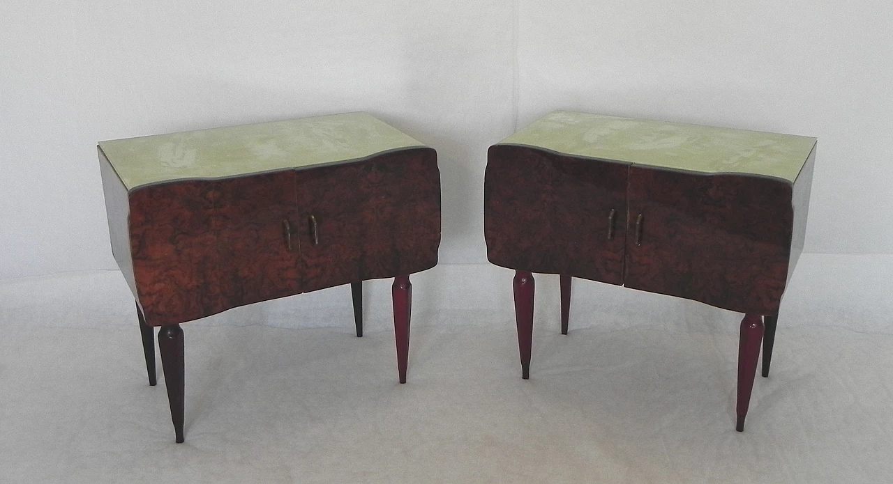 Pair of beech and mahogany root bedside tables with glass top, 1950s 6
