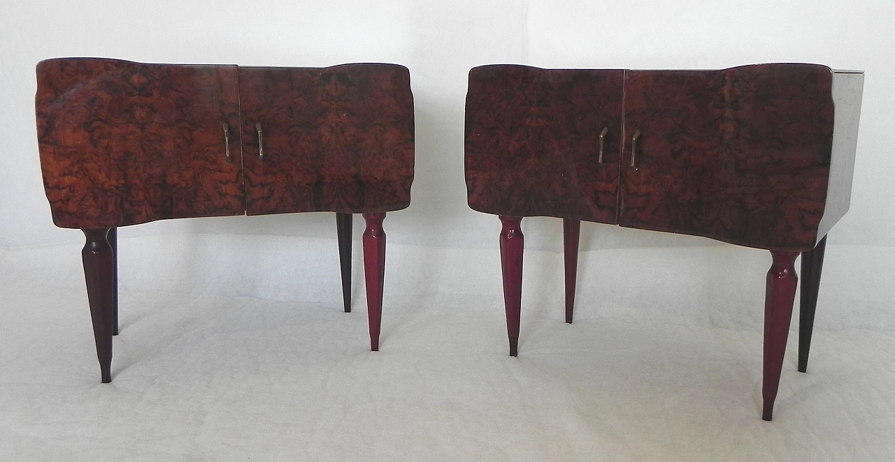 Pair of beech and mahogany root bedside tables with glass top, 1950s 7