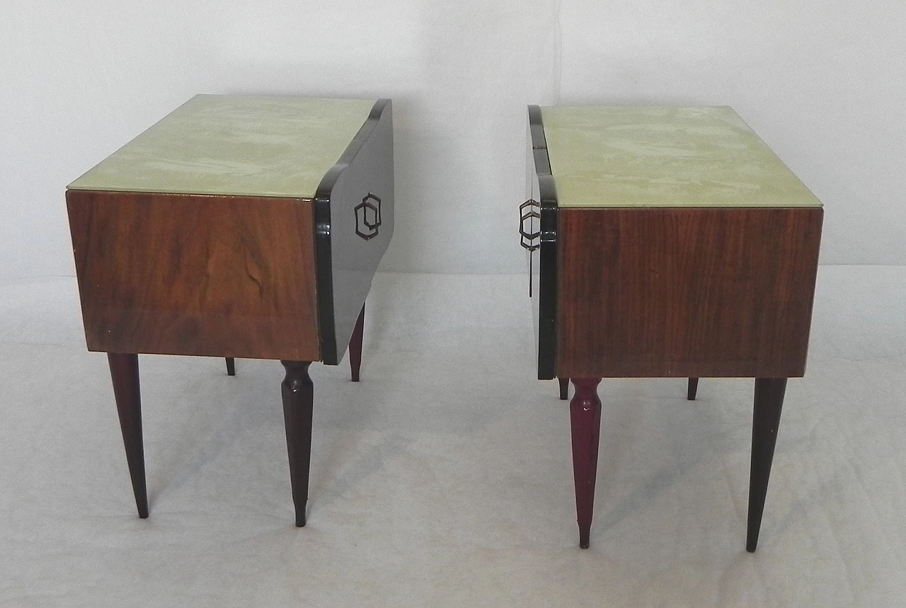 Pair of beech and mahogany root bedside tables with glass top, 1950s 14