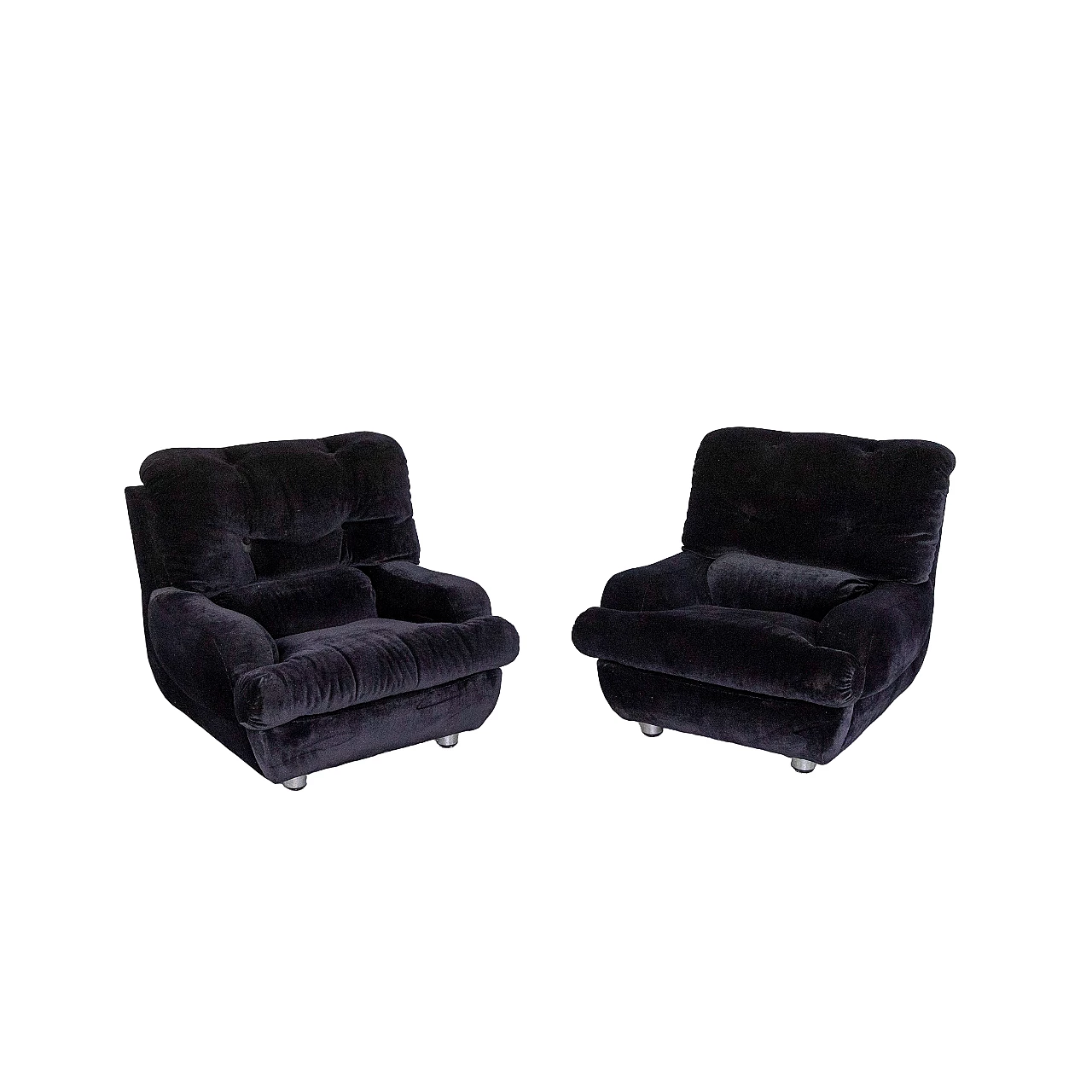 Pair of black velvet armchairs, 1970s 12