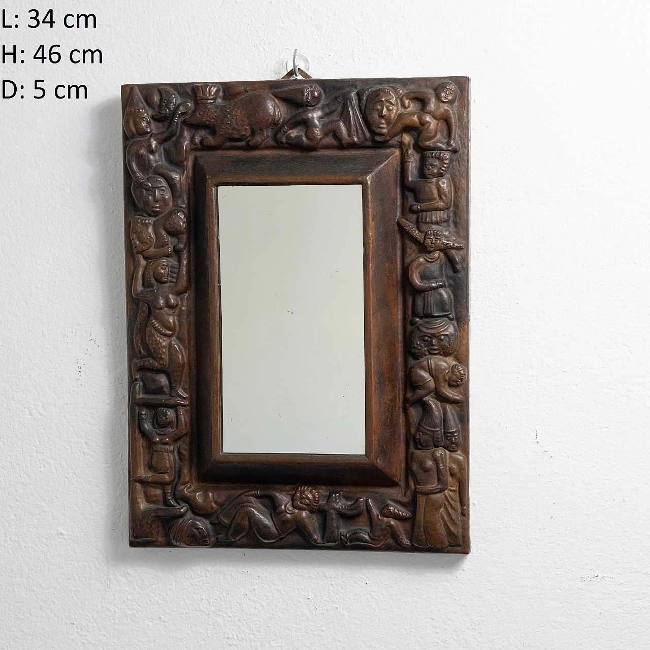 Mirror with carved copper frame, 1950s 1
