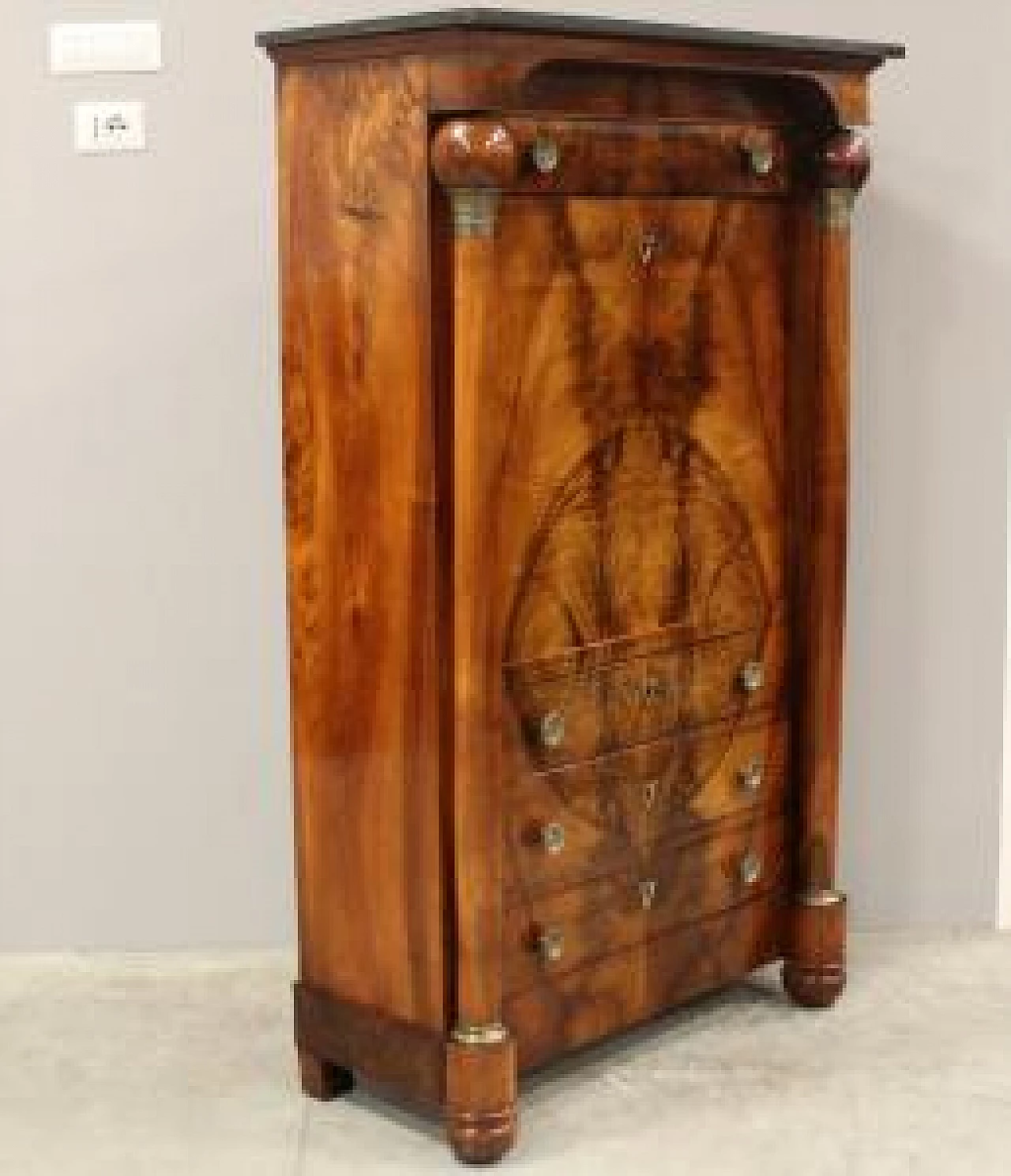 Empire Secretaire in walnut and marble, early 19th century 1