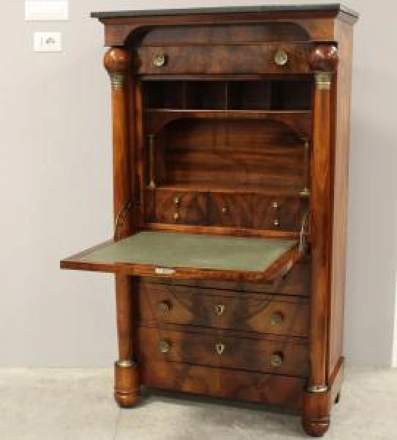 Empire Secretaire in walnut and marble, early 19th century 4