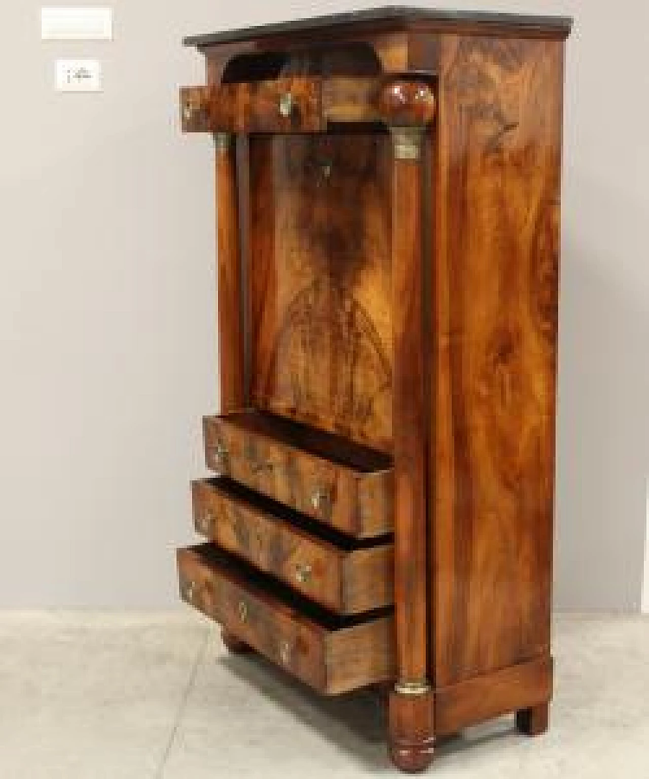 Empire Secretaire in walnut and marble, early 19th century 7