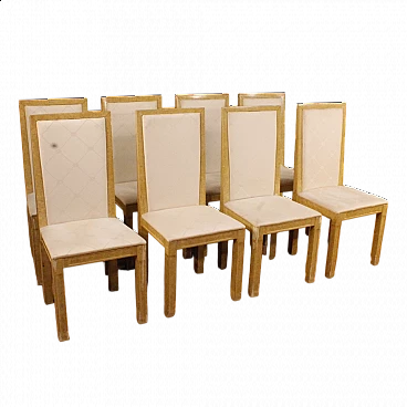 8 Sedie in legno laccato e dipinto rivestite in tessuto, anni '60