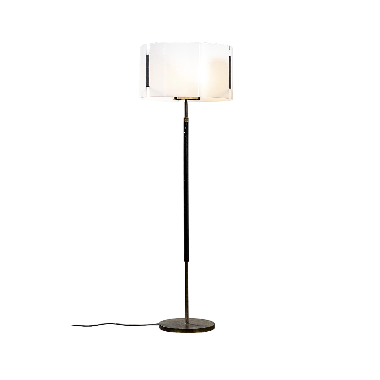Floor lamp with brass frame and plexi diffuser by Giuseppe Ostuni for Oluce, 1950s 7