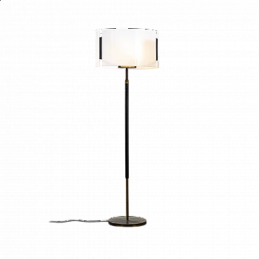 Floor lamp with brass frame and plexi diffuser by Giuseppe Ostuni for Oluce, 1950s