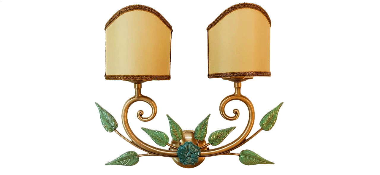 Applique a due luci in ottone con paralumi in pergamena, anni '80 8