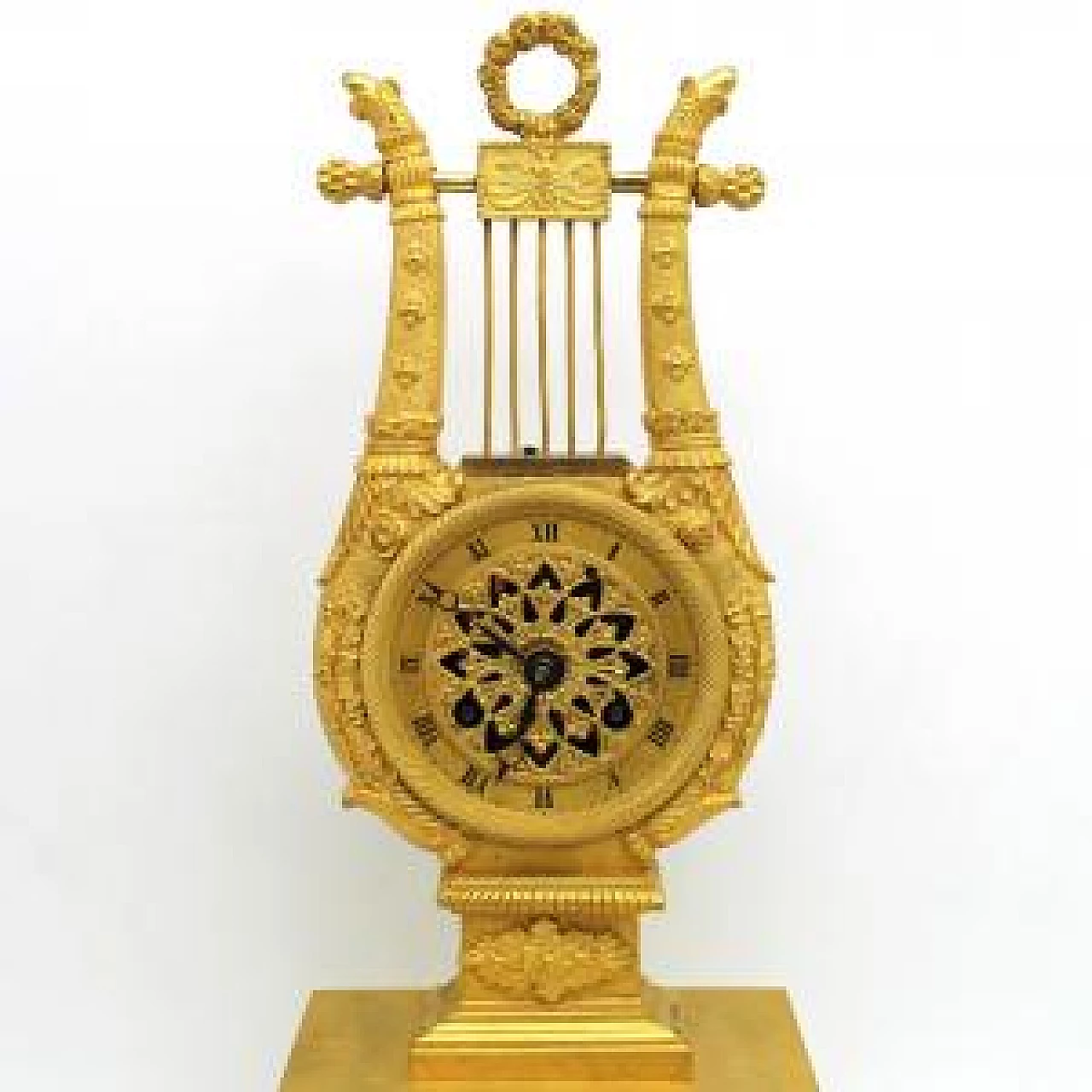 Orologio a pendolo Lira Impero in bronzo dorato, '800 1