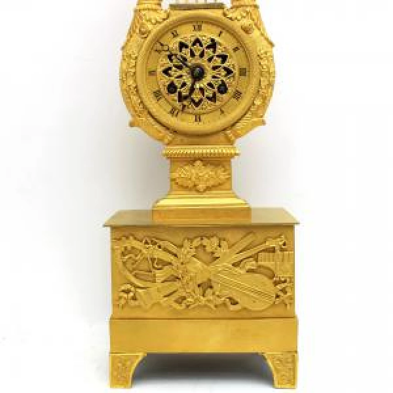 Orologio a pendolo Lira Impero in bronzo dorato, '800 2
