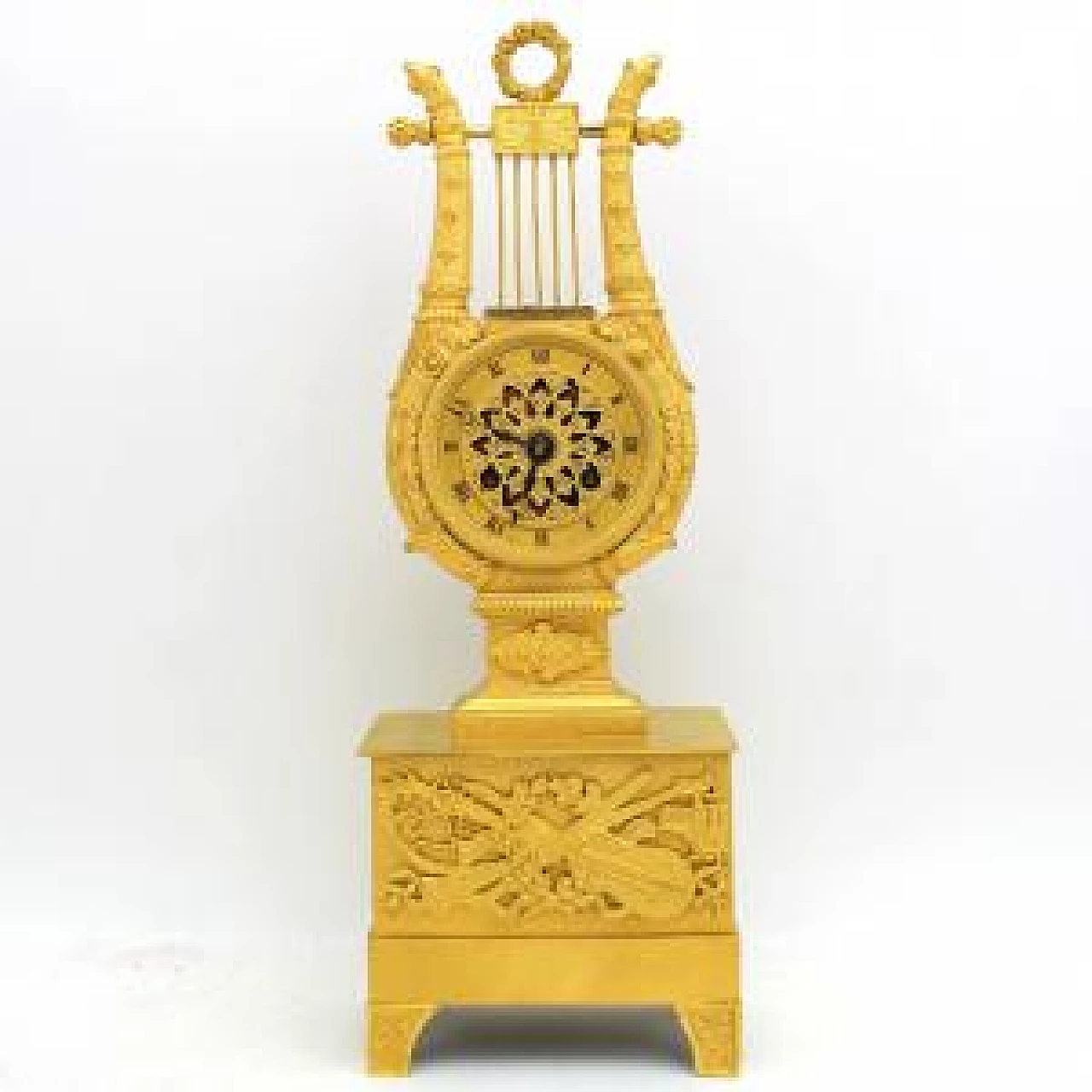 Orologio a pendolo Lira Impero in bronzo dorato, '800 3