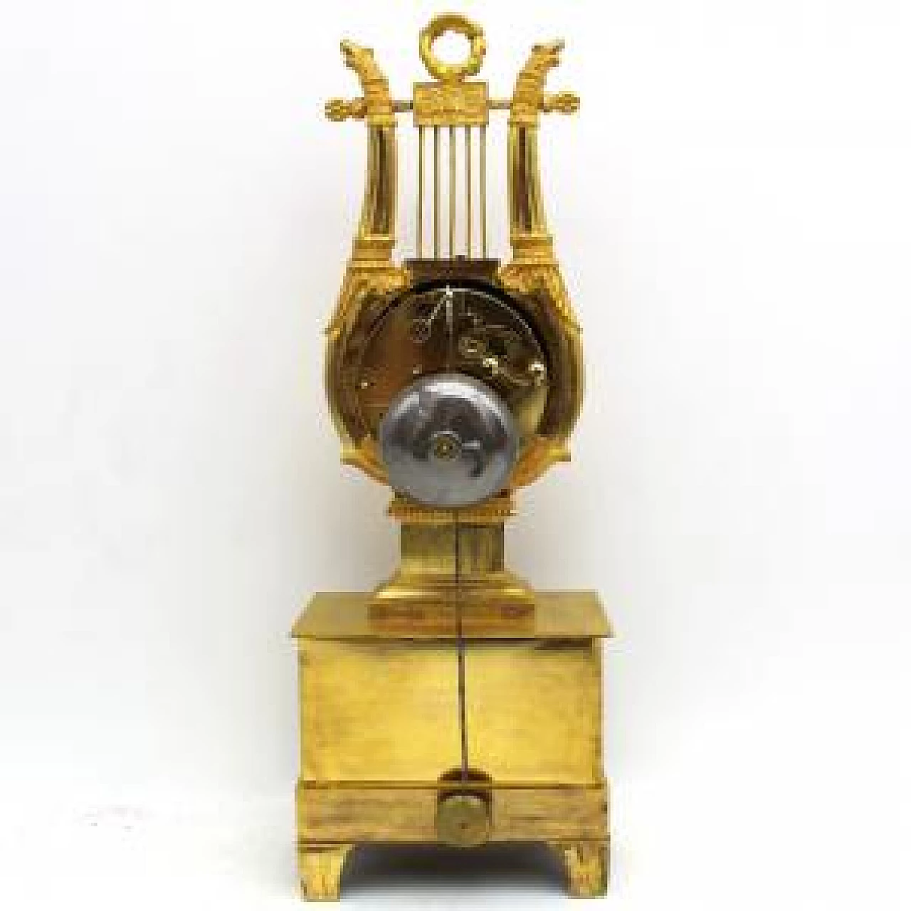 Orologio a pendolo Lira Impero in bronzo dorato, '800 8