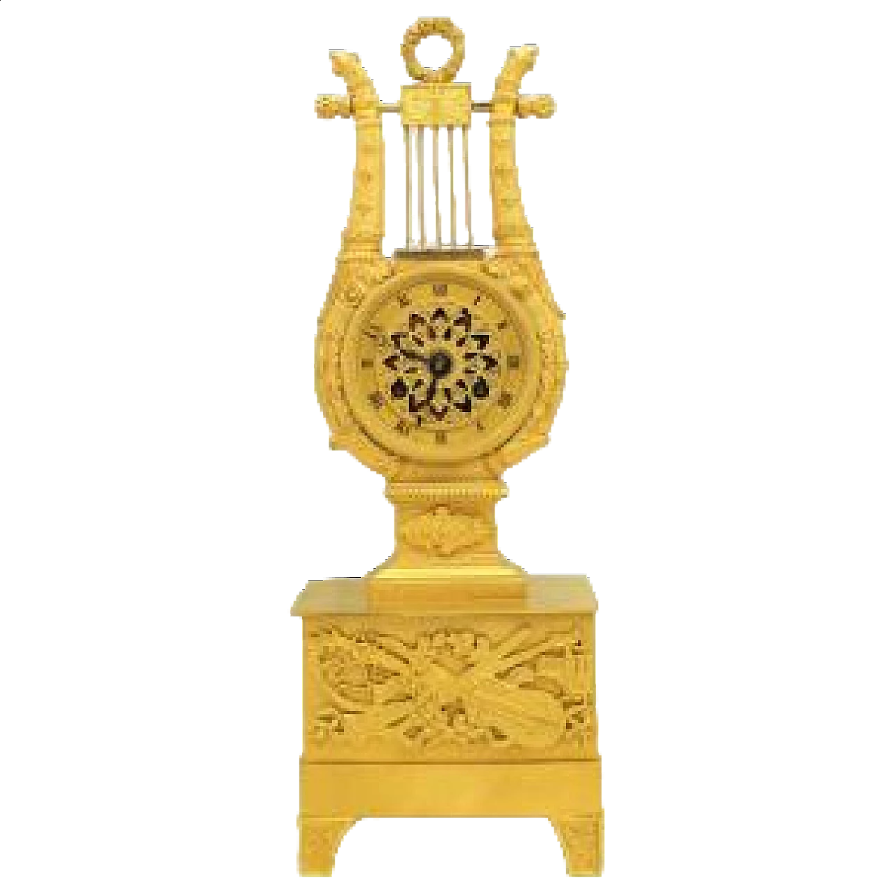 Orologio a pendolo Lira Impero in bronzo dorato, '800 10