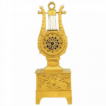Orologio a pendolo Lira Impero in bronzo dorato, '800