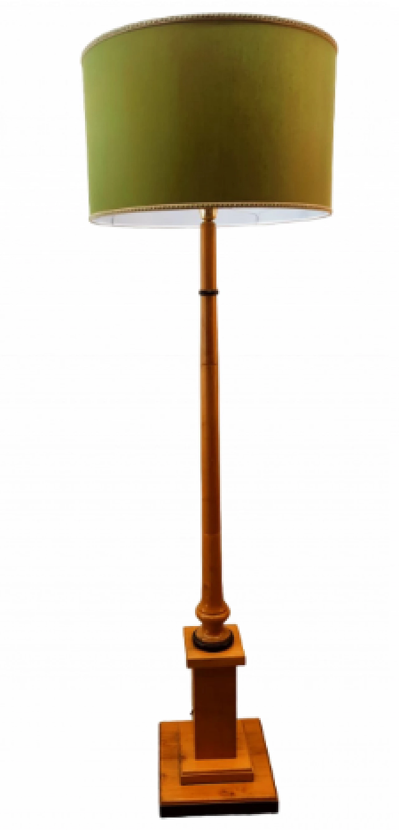 Wood floor lamp with green fabric lampshade, 1970s 14