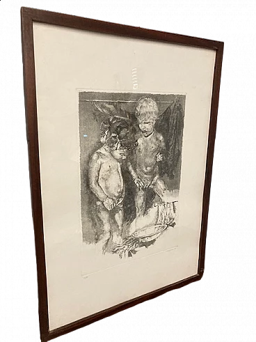 Renzo Vespignani, bambini, acquaforte, 1980