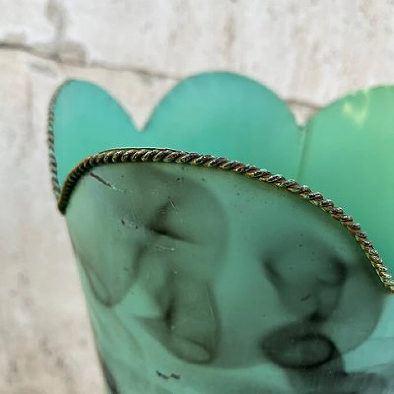 Green and black metal umbrella stand with brass base, 1950s 6