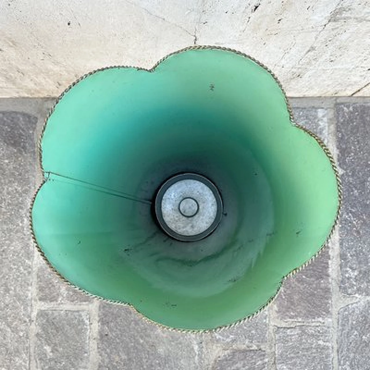 Green and black metal umbrella stand with brass base, 1950s 7